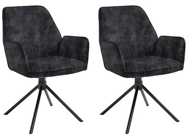 byLIVING Esszimmerstuhl Blair / 2er Set/Vintage-Samt anthrazit/Gestell Metall schwarz/Sitzschale 360° drehbar/Küchenstuhl/Wohnzimmerstuhl/B 57, H 89, T 61 cm