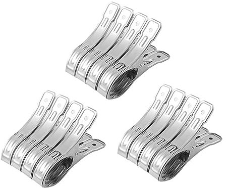 DIKACA 12pcs Stainless Steel Clip Beach Towel Clamps Towel Clips Beach Towel Pegs Wooden Pegs Tablecloth Clips Beach Chair Clips Quilt Hanging Clamp Laundry Cli[ Non-magnetic Hook up