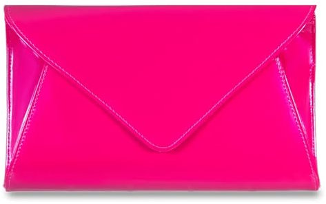 UShopUK Bolso de mano grande de charol de piel estilo sobre para novia, graduación, boda, noche, fiesta, bolso de mano, rosa fucsia, Large