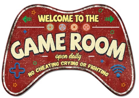 GLOBLELAND Panneau en Étain Vintage avec Welcome to the Game Room en Métal Plaque de Rétro Affiche Décorative Murale en Métal Panneaux en Étain pour la Maison Restaurant Café Club Bar Décoration