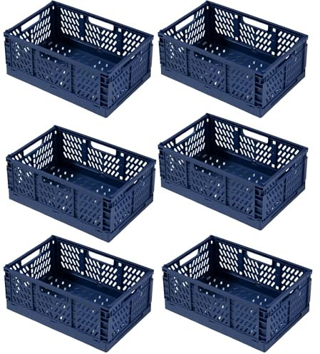 EURXLQ 6 Stück Blau Klappbox 30×20×12cm,Klappkiste Körbe Aufbewahrung Zusammenklappbarer Tragbar Aufbewahrunskisten Bunt aufbewahrungskiste Geeignet für Küche,Bad,Büro,Schlafzimmer