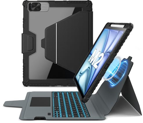 Nillkin for iPad Air 11 inch (M3/M2, 2025/2024) Magnetic Keyboard Case,Magnetic Stand,Slide Camera Cover,Portrait/Landscape Mode,iPad Pro 11/Air 5th/4th Gen with Multi-Touch Trackpad,Black