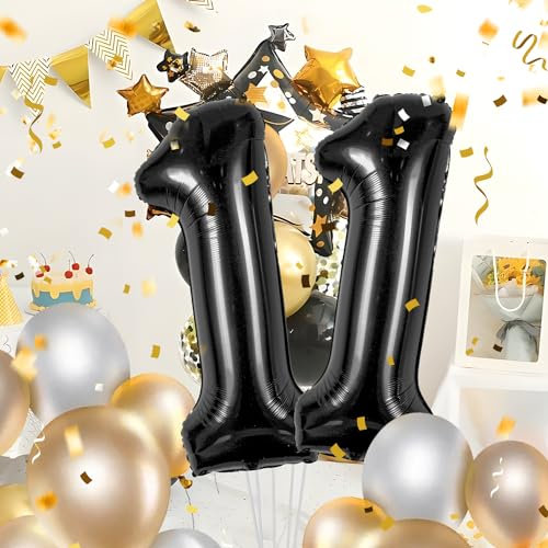 11 Geburtstag Deko zahlen luftballon 11 jahre | Folienballon Schwarz - für 11. Geburtstagsdeko Männer Frauen Ballon Zahl Deko zum Geburtstag fliegt mit Helium 11.Geburtstagsparty 40-101cm
