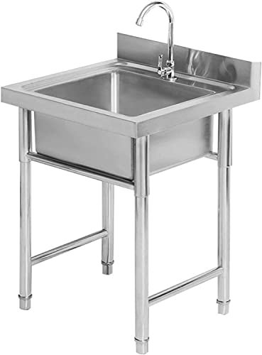 Freistehendes Edelstahl-Waschbecken für Waschküche mit Aufkantung, industrielles Garagenspülbecken, gewerbliches Spülbecken für Restaurant, Werkstatt