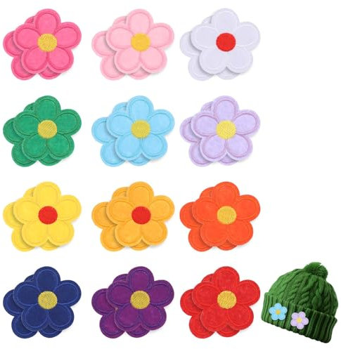 Bewudy 24 Stück Blume Patches zum Aufbügeln, Bunte Blumen Applikationen Flicken zum Aufbügeln Aufnäher zum Aufbügeln, Bügelbild Aufbügelflicken für Kleidung Hut Jeans Jacken Rucksäcke DIY (5cm)