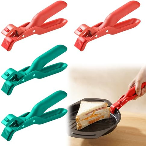 Lot de 4 Pinces Cuisine Silicone, 2025 New Clip anti-brûlure, multi-usages Pour la cuisine, Pince à viande, Pince à pâtes (vert, rouge)
