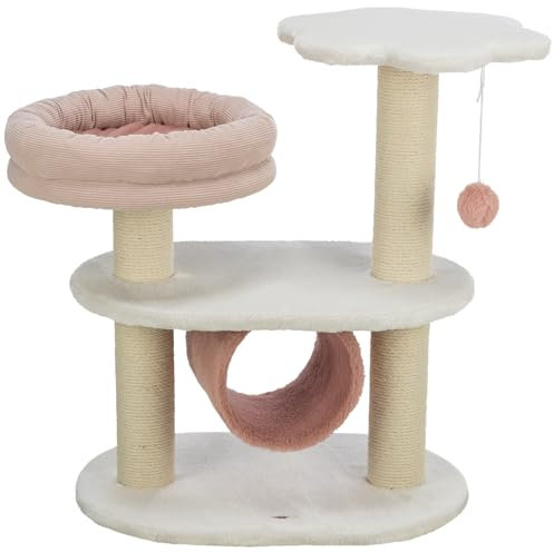 TRIXIE Kratzbaum Isabella 70cm in weiß/Altrosa – mehrstöckiger Katzenbaum mit vielen Kratz- und Spielmöglichkeiten, sowie Rückzugsorten – gemütlich & stabil – 44472