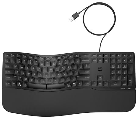 HP 480 Tastiera Comfort, Connessione Cablata USB-A con Cavo da 1,5 m, Multi-Dispositivo, Qwerty, 23 Tasti Programmabili, 12 Milioni di Pressioni, Windows 10 e 11, iOS, Chrome OS, MacOS, Nera