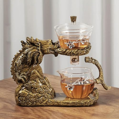 TUITA Teeservice aus Glas, automatische Teekanne, Tee-Ei, magnetische Wasserumleitung, hitzebeständig, Kung-Fu-Tee, Drachen-Teebereiter