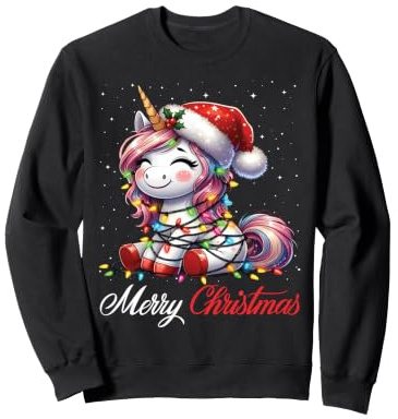 Einhorn Frohe Weihnachten Lichter Nikolausmütze Xmas Schnee Sweatshirt