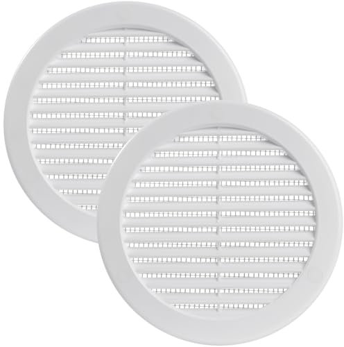 Vent Systems Lot de 2 grilles d'aération rondes en plastique pour soffite de 12,7 cm (dimensions d'ouverture) - Blanc - Pour salle de bain, maison - Dimensions extérieures : 15,7 cm