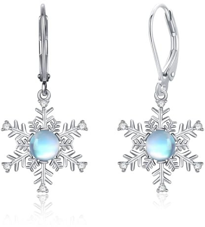 Schneeflocken Ohrringe 925er Sterling Silber Schneeflocken Leverback Hängende ohrringe mit Mondstein Weihnachts Schmuck Geschenke für Frauen Mädchen