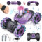 Ulikey Voiture Télécommandée Enfant, RC Stunt Car Contrôlée à la Main, avec Lumière et Spray, Musique, Rotation à 360 Drift 4WD 2,4 GHz Voiture, Cadeau pour Filles Garçons Enfants de 6-12 Ans (Violet)