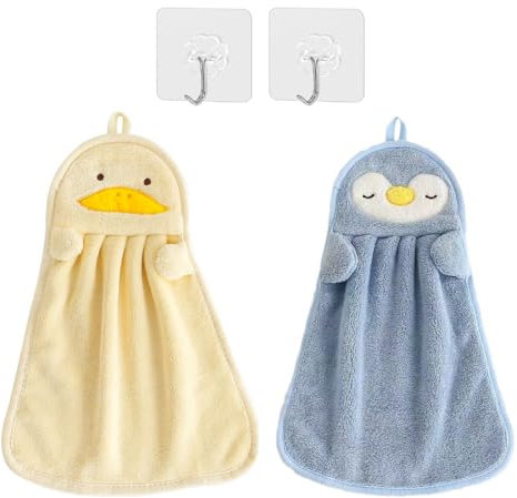 BEPSYOM Juego de Toallas Infantiles 2 Piezas con 2 Ganchos, Toalla Infantil Polar Coral, Toalla simpáticos Animales, Toalla de Mano Infantil Personalizada Set di