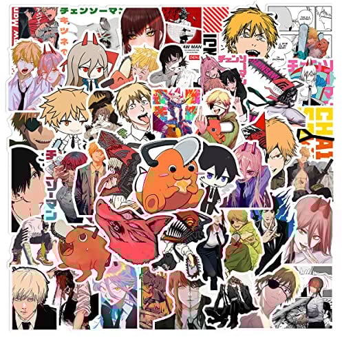 50PCS Chainsaws Mans Anime Stickers Cartoon Stickers Decals for Water Bottle Laptop Travel Case Car Skateboard Motorcycle Vinyl Waterproof Stickers Pack for Teens Kids