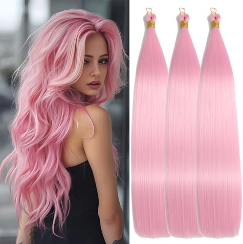 Locescsoc 28 Inch Straight Hair Extensions 150g 3 Packs Bone Straight Braiding Hair, Soft Synthetic Bundles Crochet Braids Hair Bundles for Braiding (pink1#, 28 Inch 3 Packs)