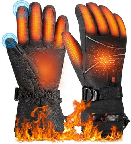 EagerMinds Beheizbare Handschuhe Damen Herren, 7.4V 4000 mAh Beheizbare Motorradhandschuhe,Touchscreen Skihandschuhe mit 3 Heizstufen, fur kifahren,Wandern,Radfahren,Motorradfahren (A)