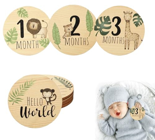 7PCS aby Monthly Milestone Cards Sign Wooden Newborn Welcome Sign Round Baby Monthly Milestone Cards Wooden Newborn Monthly Welcome Sign Milestone Baby Cards for Photo Prop Documenting Growth