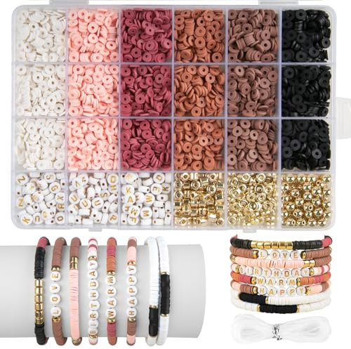 yumcute 3000 Stück Braun Perlen für Armbänder set, Armbänder Selber Machen, 6 Farbe Perle Armband Selber Machen, 6mm Polymer Clay Perlen für Die Herstellung von Armbändern, Halsketten und Ohrringen