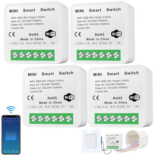 4 moduli di interruttore della luce intelligente, mini interruttore Wi-Fi fai da te, 2 vie, interruttore Smart Life, compatibile con Alexa Echo, Google Home, Smart Life, adatto per interruttore a