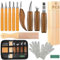 K KERNOWO Woodworking Tool Set, 23PCS Woodworking Whittling Kit for Beginners, Including Basswood Blocks, Strop Block, Polishing Compound & PU Bag