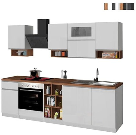 Produce Shop Cocina Completa Modular diseño Lineal Estilo Moderno 256cm Essence - Blanco - Roble