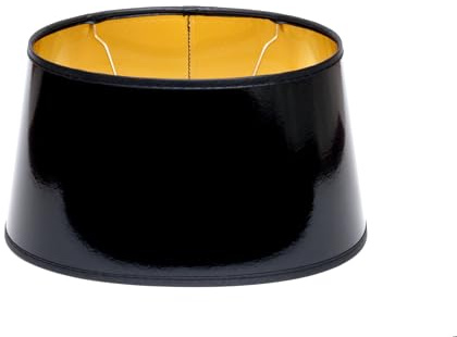 Lampenschirm oval klein schwarz außen gold innen konisch Textilschirm abwischbar E27 Adapter E14 für Tischlampe Nachttischleuchte Schreibtischleuchte (Schwarz/Gold, Oval: 14x25x18cm)