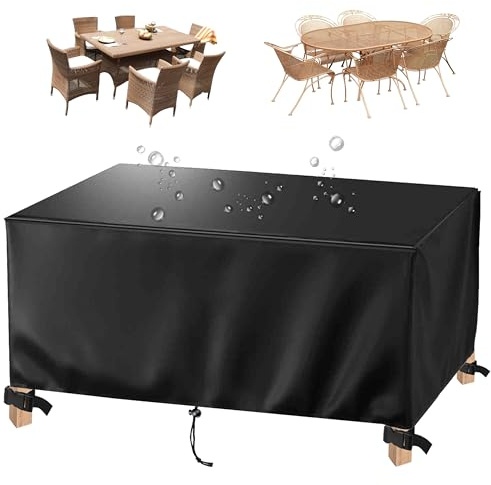 Abdeckung Gartentisch 190x100x35cm/LxBxH 420D Oxford Gewebe Möbelsets Abdeckung Terrasse Schutzhülle Staubfest Abdeckhauben für Gartentisch Sitzgruppe Gartenmöbelabdeckung, Winterfest, Wasserdicht