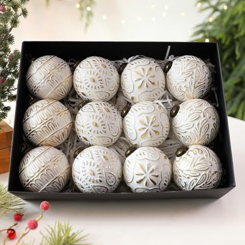 Christbaumkugel mit rustikalem Vintage-Kupfer-Finish für Baum und festliche Heimdekoration aus bruchsicherem Kunststoff (weiß)