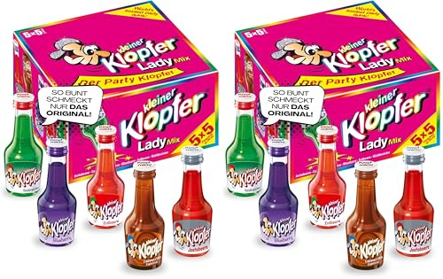 Kleiner Klopfer Lady Mix I 25 Mini Liköre à 20 ml I 5 beliebte Sorten Jostabeere, Waldmeister, Blueberry, Erdbeere & Cappuccino Espresso I 15-17% Vol. I Likör-Mix für Geburtstag & Karneval