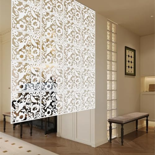 12 Stück DIY Hängender Raumteiler ohne Bohren, 40x40cm Raumteilers Bildschirm, Paravent Raumteiler Hängepaneel Raumteilers Trennwand Hängend für Innendekoration Wohnzimmer Esszimmer Schlafzimmer
