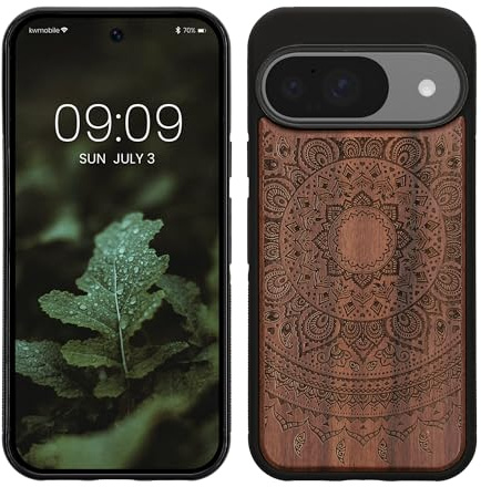 kwmobile Handyhülle für Google Pixel 10 / Pixel 10 Pro Hülle Holz - Case mit TPU Bumper - Stoßfestes Hardcase - Schutzhülle Cover in Dunkelbraun