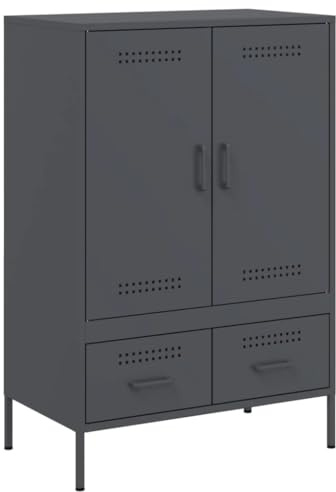 mtlskopl Buffet haut anthracite 68 x 39 x 101,5 cm en acier industriel avec 2 portes, 4 compartiments, 2 tiroirs, pieds réglables, pour salon, chambre à coucher, couloir