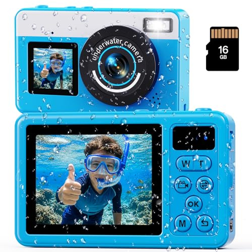 Maxmango D70 Underwater Camera,10FT Waterproof Camera,4K 48MP Compact Digital Camera with Autofocus Selfie Dual-Screen,for Boys Girls Teens Beginner Snorkelling,Swimming and Holidays(16GB Card)
