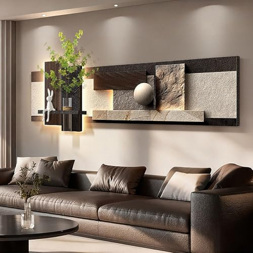 Moderne handgefertigte Sandstein-Wanddekoration mit LED-Beleuchtung – Rahmenloses dekoratives Sandstein-Wandbild mit Pflanzen, für Wohnzimmer, Büro und Arbeitszimmer(A,150*50cm/59*19.7in)