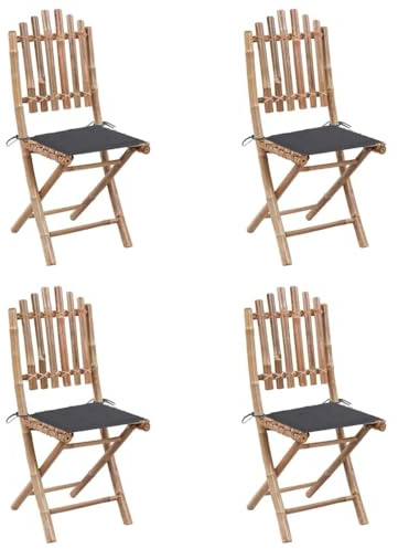 GeenYuu 5-TLG Garten-Essgruppe aus Bambus klappbar mit Kissen, wetterfest und pflegeleicht, inklusive Tisch 80x70 cm und 4 Stühlen mit Polster für Balkon Terrasse Outdoor Lounge