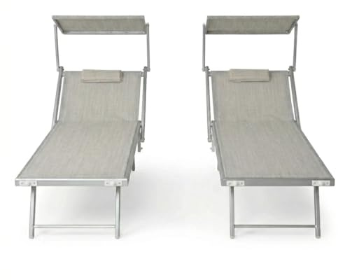 XONE Coppia Lettini Sdraio Spiaggia Pro 2 posizioni + prendisole regolabile per spiaggia, stabilimento balneare, giardino, terrazzo. Dimensioni 183/190x61x38cm (GRIGIO MELANGE)