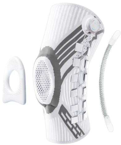 HAGOT Kniebandage mit Drehknopf, Kniebandage Verstellbar, Knieorthese, Kniestütze，Weiß