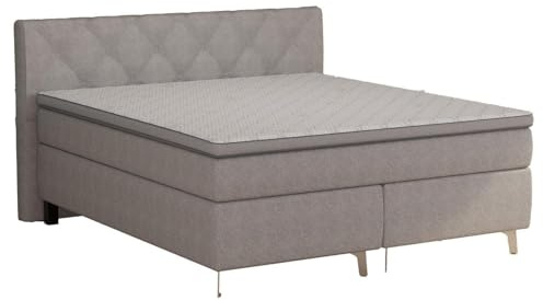 Sun Garden Davie Boxspringbett - 180 x 200 cm - Silbergrau - Stoffbezug - mit Topper