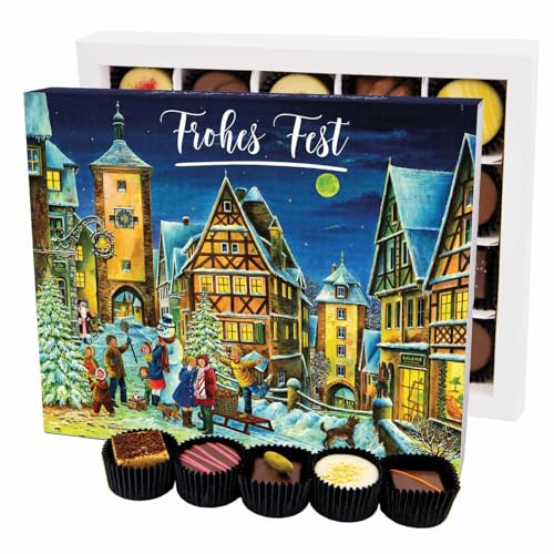 Hallingers Genuss Manufaktur Pralinen Weihnachts-Geschenk - ohne Alkohol, handmade aus Confiserie-Edelkakao in wertiger XL-Geschenkbox Frohes Fest Sno..., Weihnachten für Frauen Männer