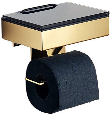 Toilettenpapierhalter mit Feuchttücherbox Edelstahl Gold Abdeckung Schwarzes Glas