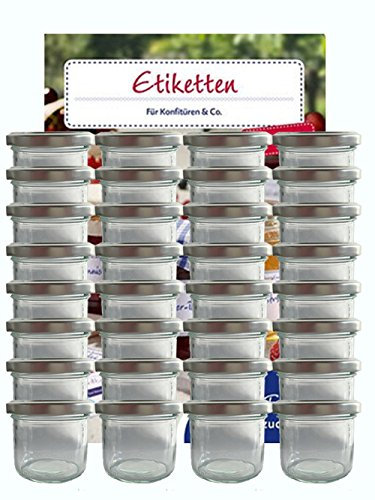 hocz Vorratsgläser-Sturzgläser Set | Menge 25 Stück | Füllmenge 125 ml | mit Schraub-Deckel Deckelfarbe Silber 25 Etiketten | Allrounder Marmeladengläser Haushaltsetiketten beschriften Gläser