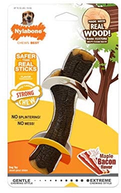 Nylabone Real Wood Stick Toy Strong Chew Toy for Dogs, Rubber Dog Toys for Moderate & Aggressive Chewers, Bacon Flavor, Medium - Up to 35 lbs, 1 Count