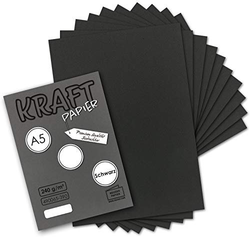50x Vintage Kraftpapier in Schwarz - DIN A5-21 x 14,8 cm - nachhaltiges schwarzes Recycling-Papier, ökologisch Bastel-Karton Einzel-Karte - NEUSER PAPIER