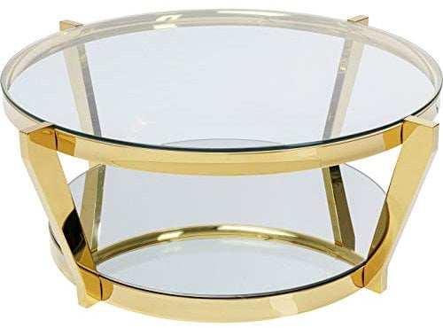Kare Design Couchtisch Monocolo, Gold, 90cm Durchmesser, Wohnzimmertisch, Beistelltisch, Edelstahl Gestell, ESG-Glas Tischplatte, rund, 38x90x90 cm (H/B/T)