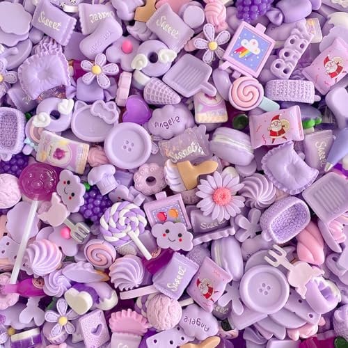 Ulalaza 100pcs Cute Slime Charms Mixed Set Harz Flatback Making Supplies für DIY Craft Making und Ornament Scrapbooking Perlen Verschiedene Candy Fruit Cake Ornament