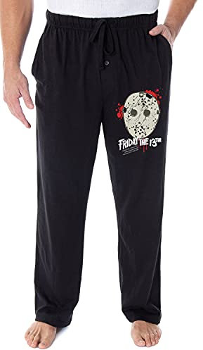 Friday The 13th Men's Jason Voorhees Hockey Mask Loungewear Sleep Bottoms Pajama Pants (Medium) Black