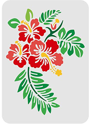 FINGERINSPIRE Blumen Blatt Schablone A4 Größe Hawaii Blumen Schablone Rechteck Hibiskus Blumen Schablone Wiederverwendbare DIY Schablonenvorlage Für Wände Und Handwerk (Kunststoff)