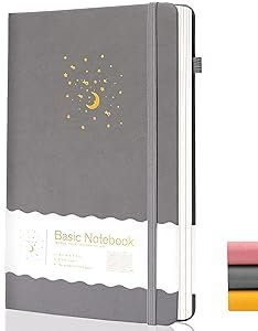 CAGIE Journal Notizbuch A5 Liniert 196 Seiten (98 Blatt) Hardcover Notizbücher Bullet Journal für Erwachsene, mit Elastisches Verschlussband, Grau