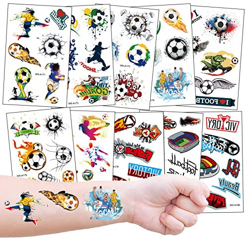 Tatuaggi Temporanei Bambini, 10 Fogli Calcio Tatoo Finti Adesivi, Regalo Gadget Compleanno per Bambini Ragazzi Festa